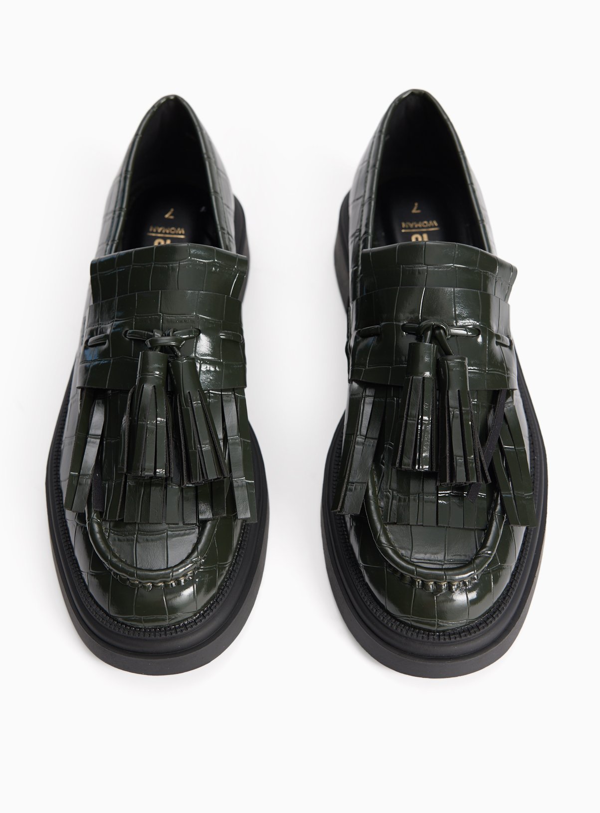 Dark Green Faux Leather Croc Detail Chunky Loafers 5 - Image 1 thumbnail